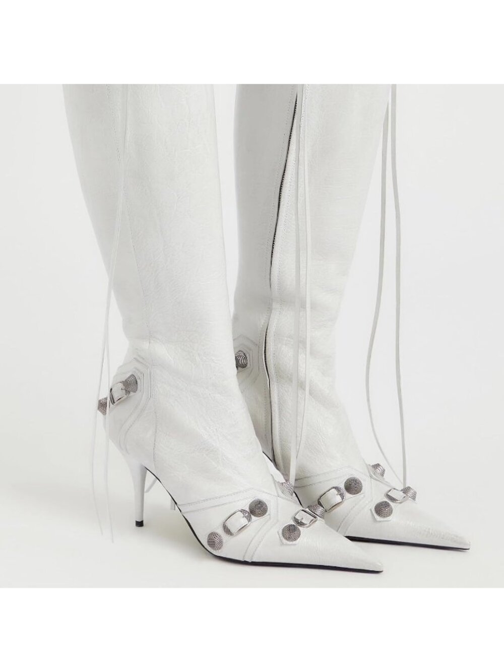 Women's White Stiletto Knee High Boots Pointed Toe Boot High Heel Boots Zipper - Picture 5 of 6